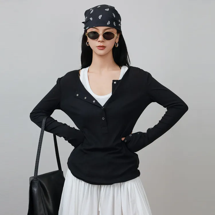 LA MAISON ONE  100棉叠穿简约真两件套透气T恤L251T001-1