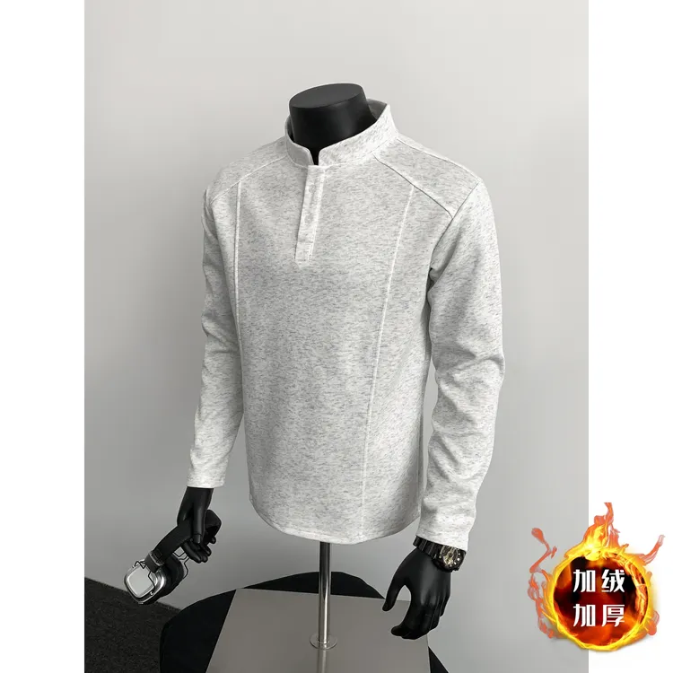 亨利领正肩解构加绒拼接长袖卫衣打底cleanfit美式高街设计感上衣