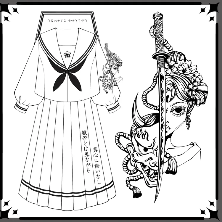 【鬼魅姬】jk制服正版原创日系不良水手服般若大刺绣长袖长裙大码