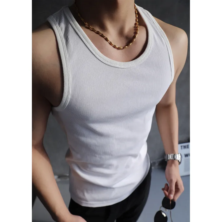GTAL美式索罗娜定制面料背心粗螺纹凉感无袖显壮修身打底硬汉T恤
