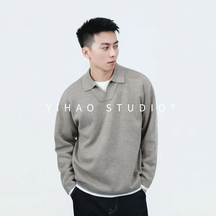 YIHAO STUDIO秋款高级感老钱风时尚海鸥领针织休闲百搭保暖毛衣