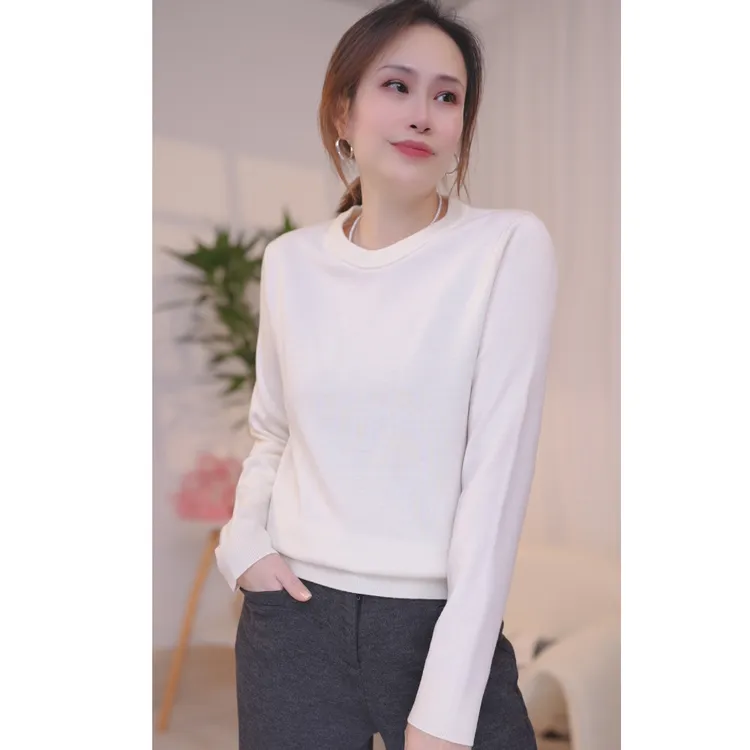 四平双层加厚圆领 精纺可机洗超细100%绵羊毛 秋冬女毛衣羊毛衫