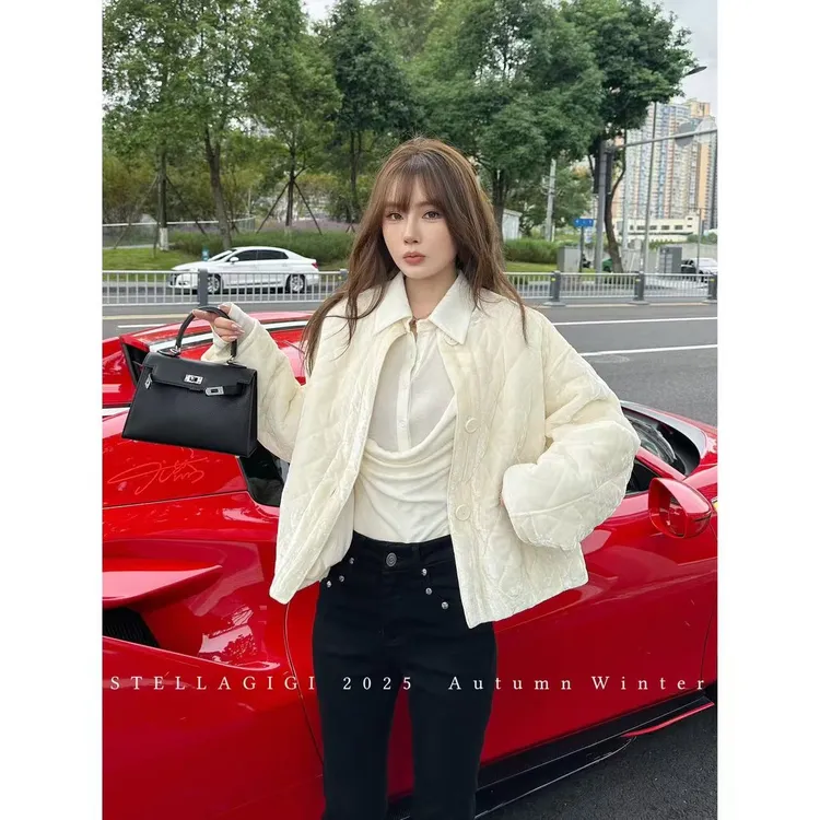 SG / 杨依姗 AW金丝绒 棱格圆领排扣棉衣外套WT-20252202