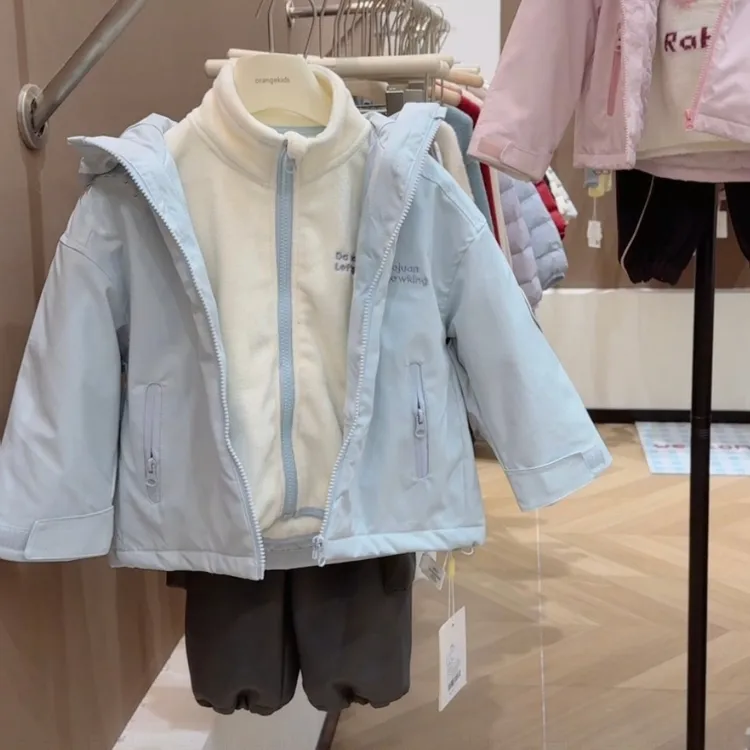 童装女童夹棉冲锋衣外套二合一2025新款儿童秋冬防水防风加绒外套