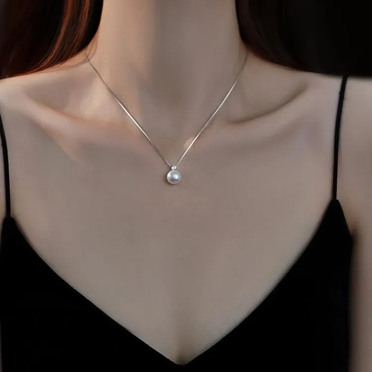 吊坠925银 施家珍珠项链锁骨链吊坠女戴妃同款女轻奢高级感
