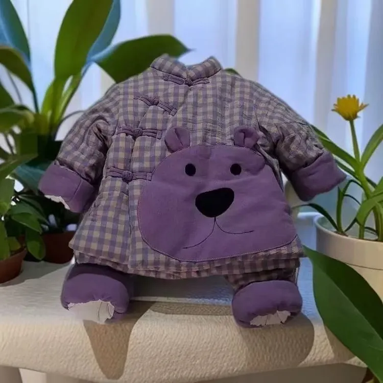 女宝宝加厚套装冬装家居服2025新款婴儿童三层夹棉加绒两件套外出