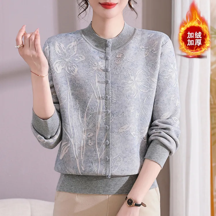 妈妈冬装加绒加厚打底衫2025新款中老年女装洋气保暖小衫奶奶上衣