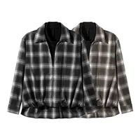 GXG男装 复古格纹深V高领假两件衬衫25年秋冬新款#G25D034079