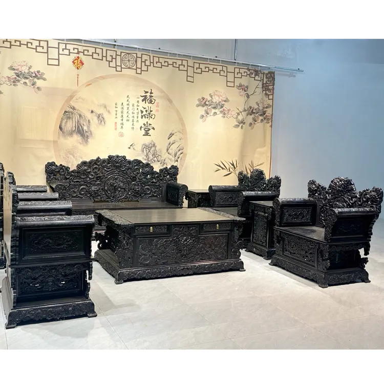 古典仿古家具非洲紫檀木绍氏紫檀雕龙沙发实木榫卯客厅公司办公室