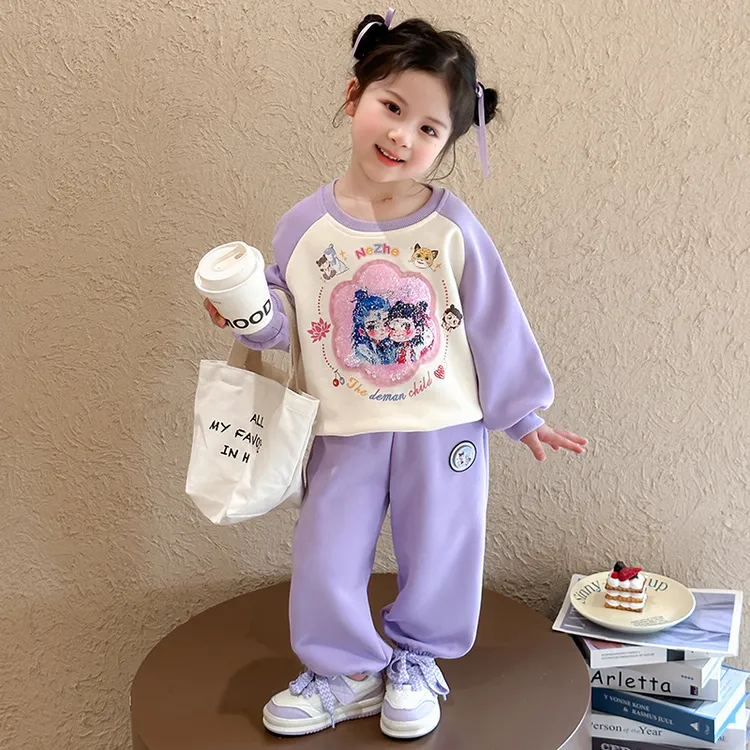 女.童哪吒敖丙亮片卫衣套装春秋新款儿.童卡通时髦小女孩运动装