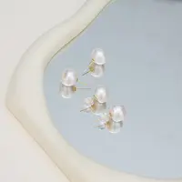 A2淡水珍珠18K金镶嵌耳钉10-11mm（多样性发其一）