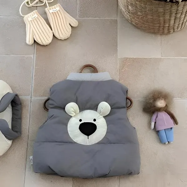 2025新款加棉马甲冬季可爱卡通小熊男女宝宝手塞棉棉外套保暖外套