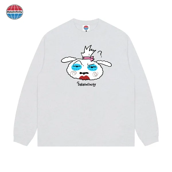 Dalaiinfinity（恶搞白神）国潮重磅纯棉长袖男女同款t恤秋冬款直喷