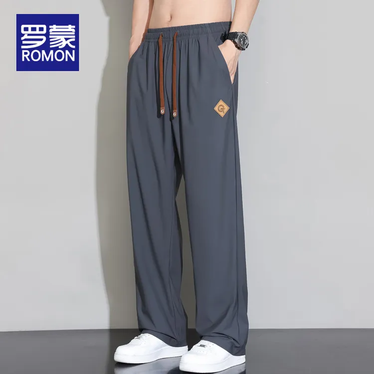 罗蒙夏季冰丝速干休闲裤男士宽松运动长裤男垂感透气阔腿裤子男款