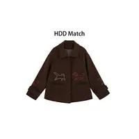 HDD- "小猫小狗" 羊毛 秋季撞色工艺韩版宽松减龄外套 Y8929 