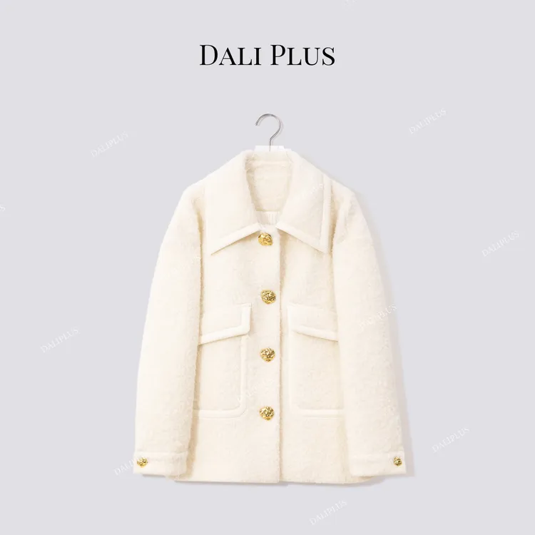 DALI PLUS“白苏力95白鹅绒服”羊驼毛马海毛圈圈呢外套-D5LT2230
