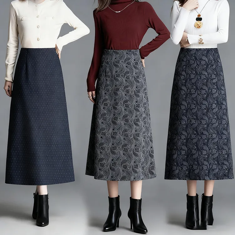 印花半身裙女秋冬新款显瘦a字裙垂感松紧腰裙中长款遮肚子A字裙