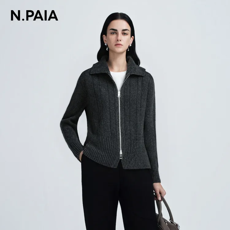 N.PAIA恩派雅2025秋冬新款坑条针织开衫女XNKIW9110A
