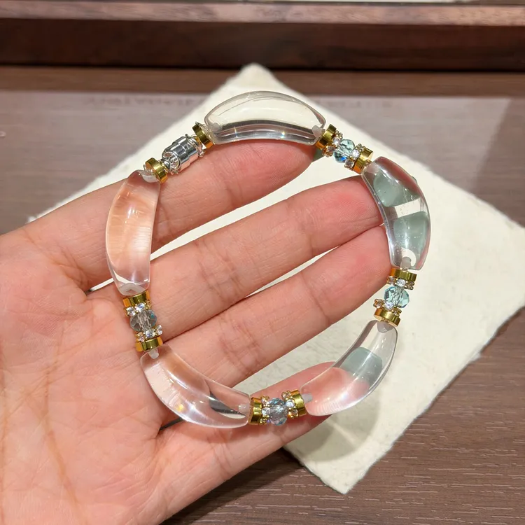 ANTIMOON白水晶弯管+蓝色琉璃配饰 春夏小清新组合