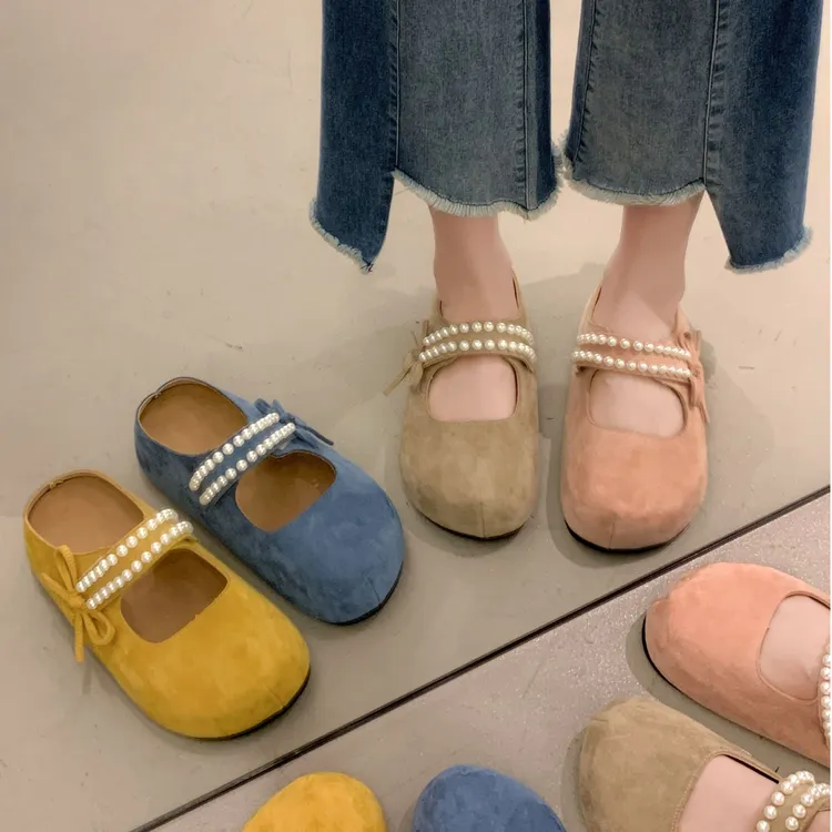 贾不假珍珠蝴蝶结勃肯半拖2025夏季新款欧若风厚底内增高卡皮巴拉