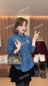7021【冬日一抹蓝】诗诗家2025冬季洋气复古百搭磨毛加厚牛仔衬衫