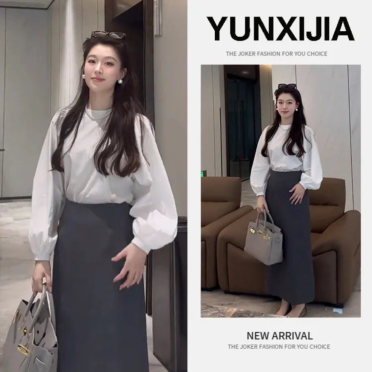 法式韩系时尚通勤风一整套女早秋新款减龄气质衬衫半身裙两件套