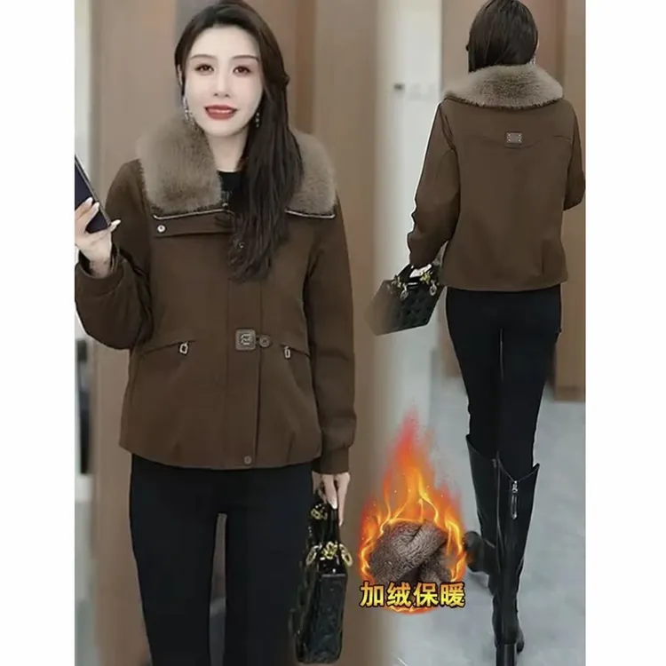 2025厚款加绒加厚女冬款保暖短外套拉链冬装加厚休闲时尚