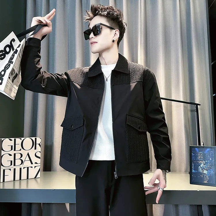 潮牌痞帅工装外套男春秋季潮流休闲拼接夹克男装2025新款秋装上衣