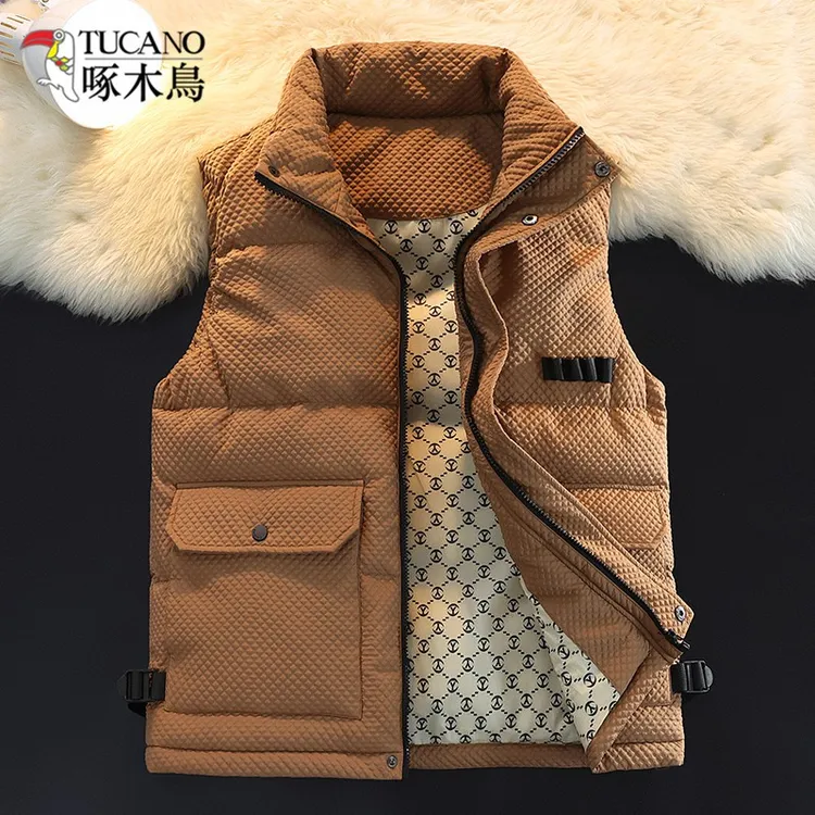 啄木鸟秋冬季男士立领棉马甲加厚保暖背心外穿坎肩大码中青年外套
