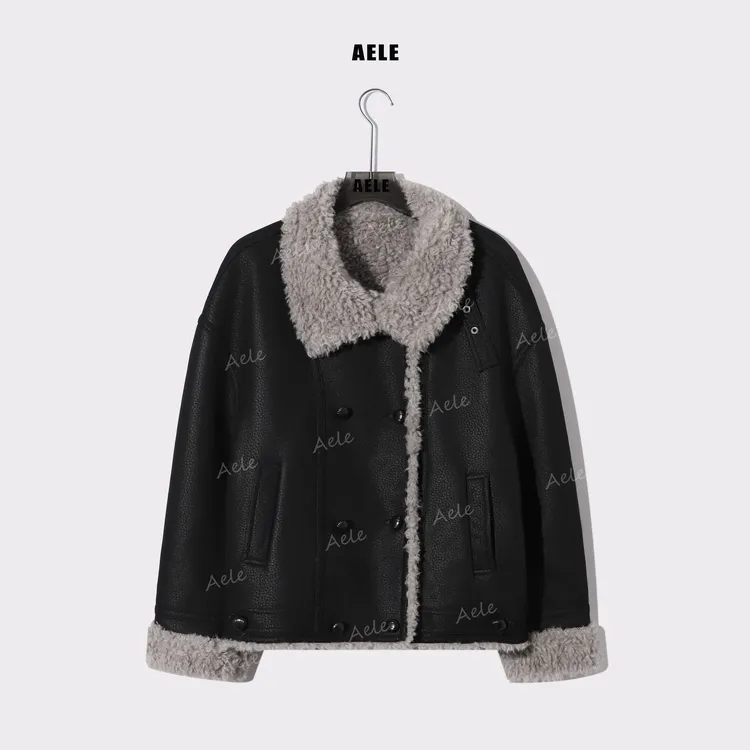 AELE新款双排扣夹克女颗粒绒翻领拼接短款保暖外套 W855 3789 AD