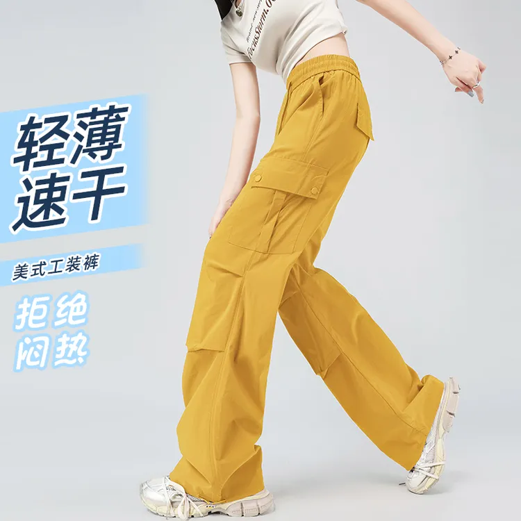 美式工装裤女2025早秋新款宽松阔腿显瘦高腰直筒裤户外运动伞兵裤