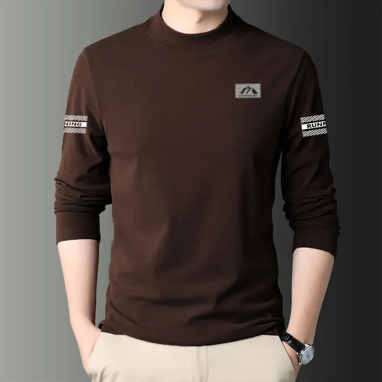 大码半高领中袖T恤男春秋季新款修身显瘦内搭打底衫休闲男士上衣