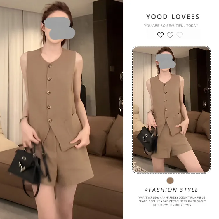 巨好看的夏装一整干练气质轻奢高级感通勤老钱风咖色上衣短裤套装