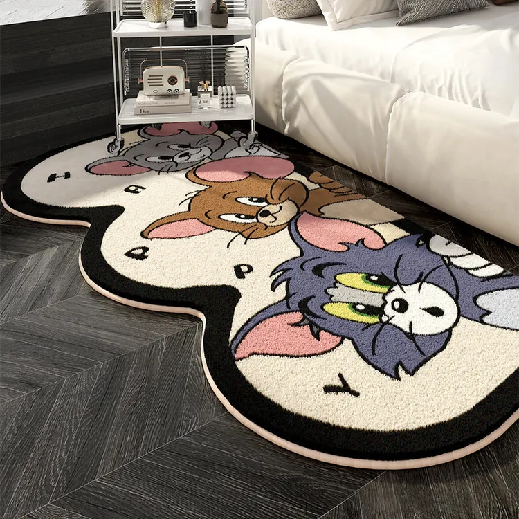 猫和老鼠卧室床边地毯趣味卡通房间易打理脚垫耐脏耐磨仿羊绒地毯