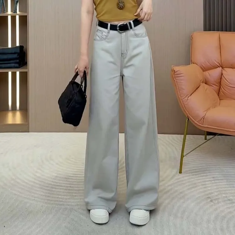 高级感莫兰迪灰阔腿牛仔裤女春秋2025年新款爆款女裤休闲直筒裤子