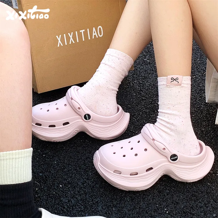 细细条 EVA防滑耐磨大厚底洞洞鞋女外穿可爱凉拖鞋足弓增高沙滩鞋