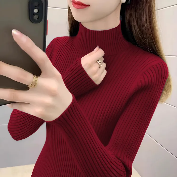 半高领毛衣女秋冬2025新款内搭安哥拉红打底衫高级感显瘦针织上衣