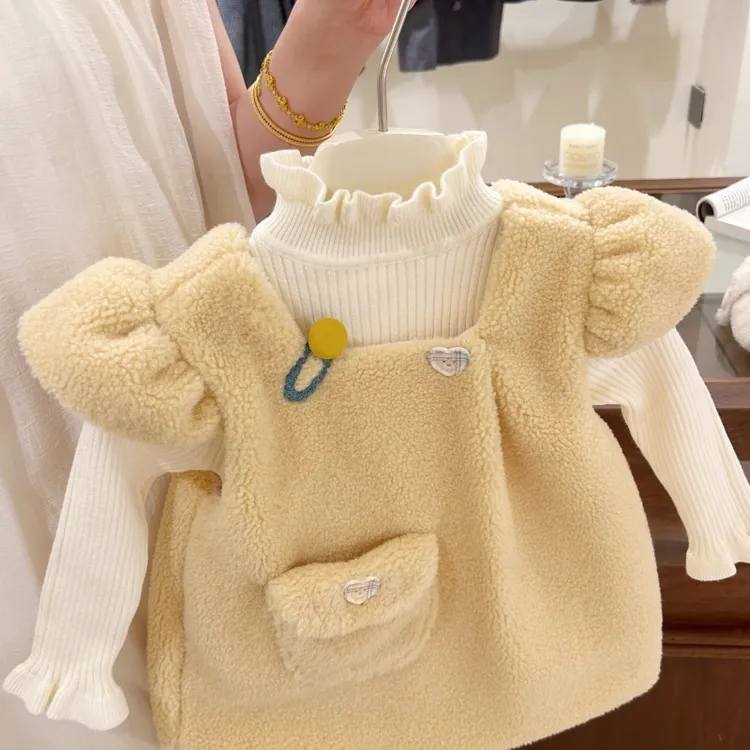 女童加厚连衣裙2028新款秋冬款儿童羊羔毛背心裙女宝冬季公主裙