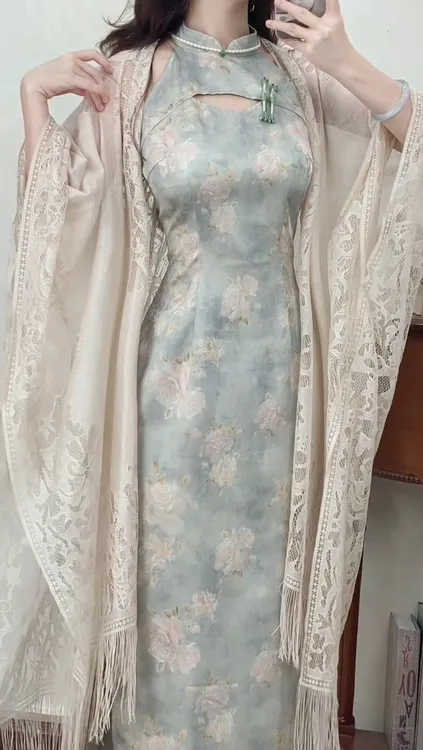 予溪自制夏季新中式国风防晒百搭长款蕾丝披肩