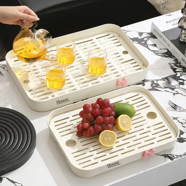 沥水盘茶盘长方形塑料沥水托盘客厅果盘简约家用放水杯茶杯置物架