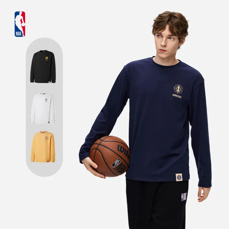 NBA官方库里/哈登/詹姆斯/东契奇圆领长袖T德绒休闲长袖T恤