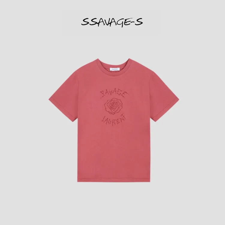 SSAVAGE“荆棘蔷薇”定染手绘玫瑰印花短袖衣服T恤SS90632