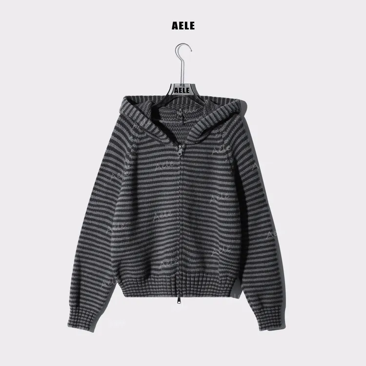 AELE宽松条纹连帽休闲针织开衫毛衣 X853 3088 AD