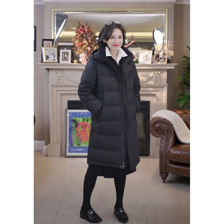 我是摩羯 BC黑炭灰  90白鹅绒绵羊毛可拆卸帽子蓬松保暖冬羽绒服