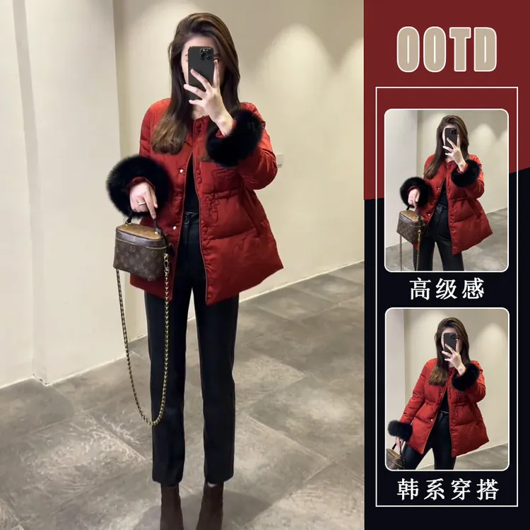 红色新中式国风收腰棉服外套女冬季2025新款设计感超好看爆款棉袄