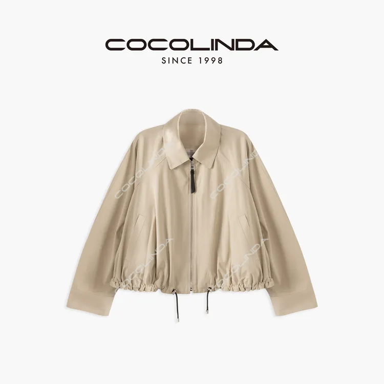 COCOLINDA | 100%棉卡其色翻领短裤外套C2906