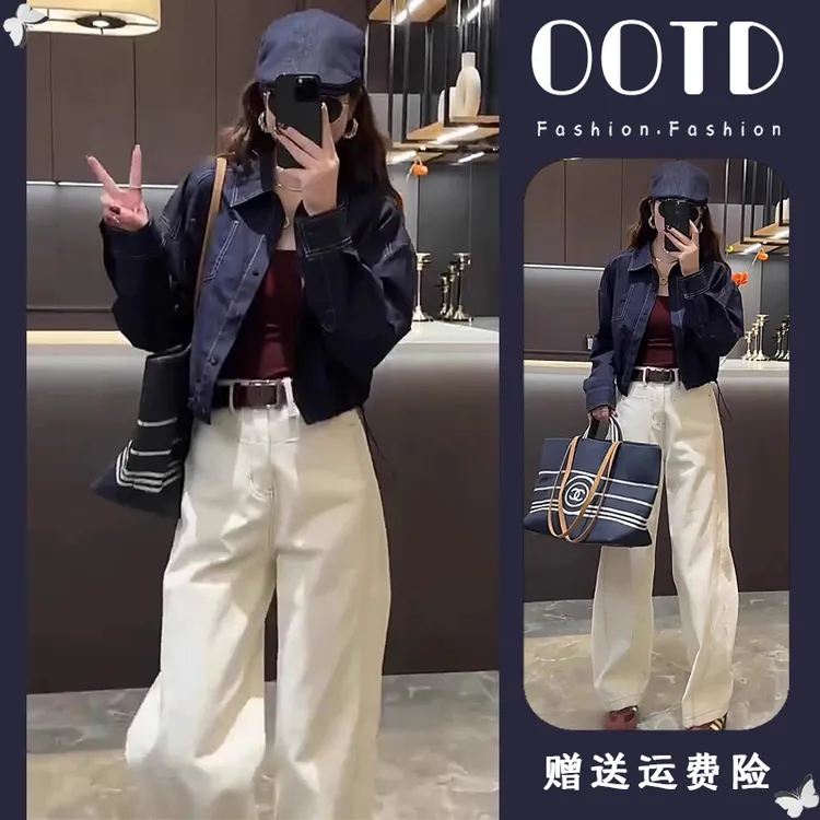 小个子穿搭一整套2025新款复古设计感单排扣polo领衬衫阔腿裤套装