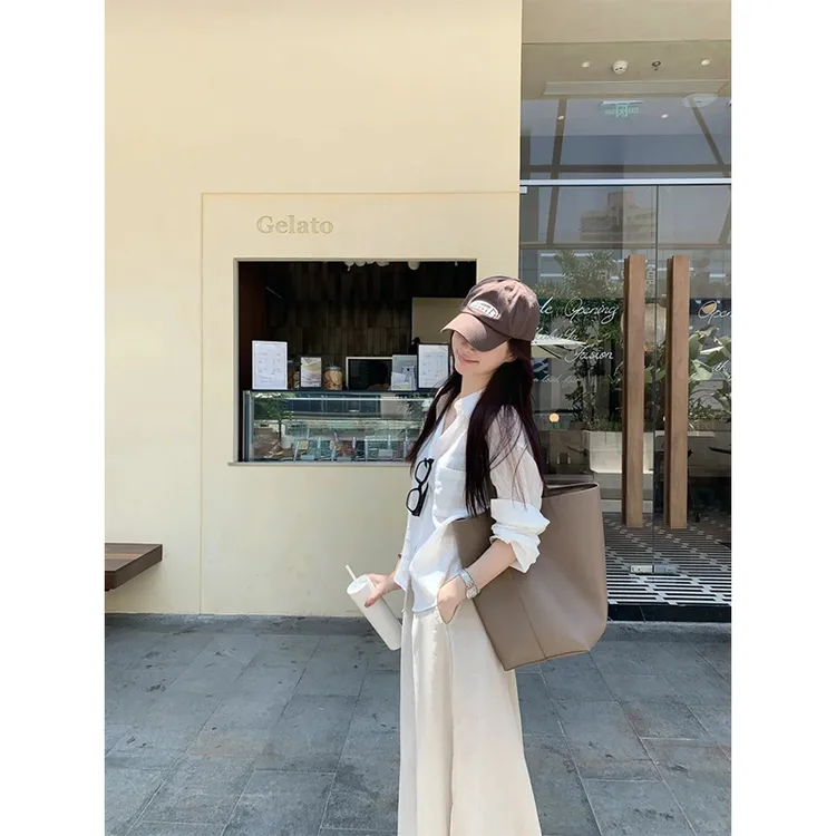 2025秋季新款时尚简约宽松显瘦长袖衬衫女高腰百搭半身裙两件套