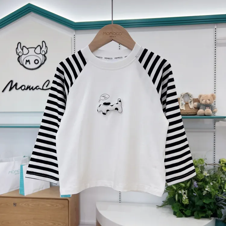 MOMOCO/玛米玛米春秋时尚百搭条纹打底衫立体小狗t恤77330235057