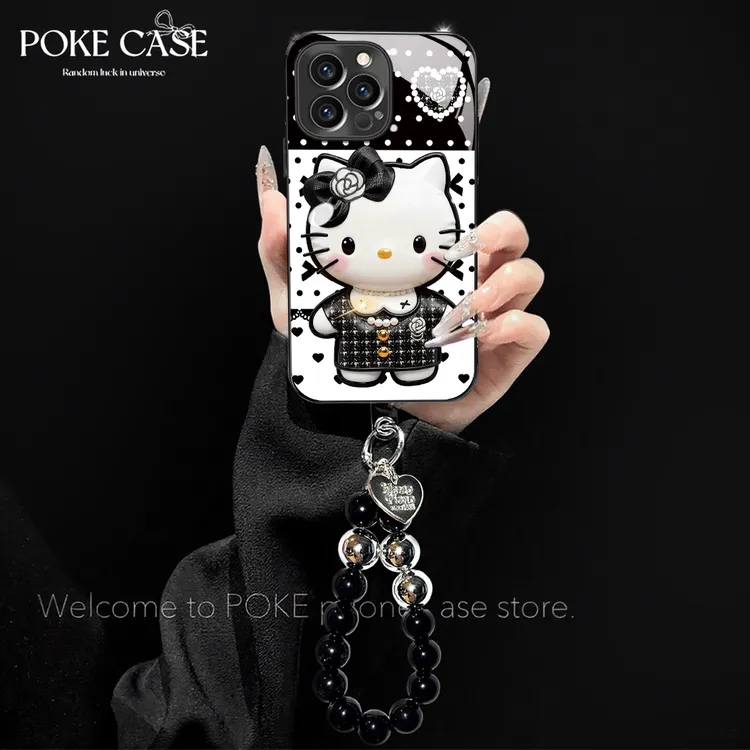 高级电镀玻璃波点KT猫适用苹果oppo华为vivo小米创意手链手机壳